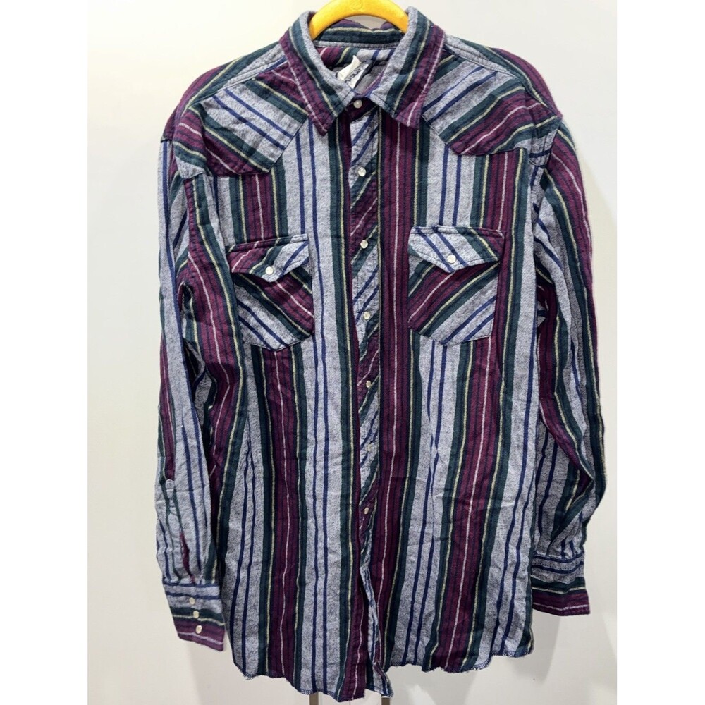 Vintage 90 Wrangler Pearl Snap Western Shirt Striped Cowboy Button Down 2XL Tall